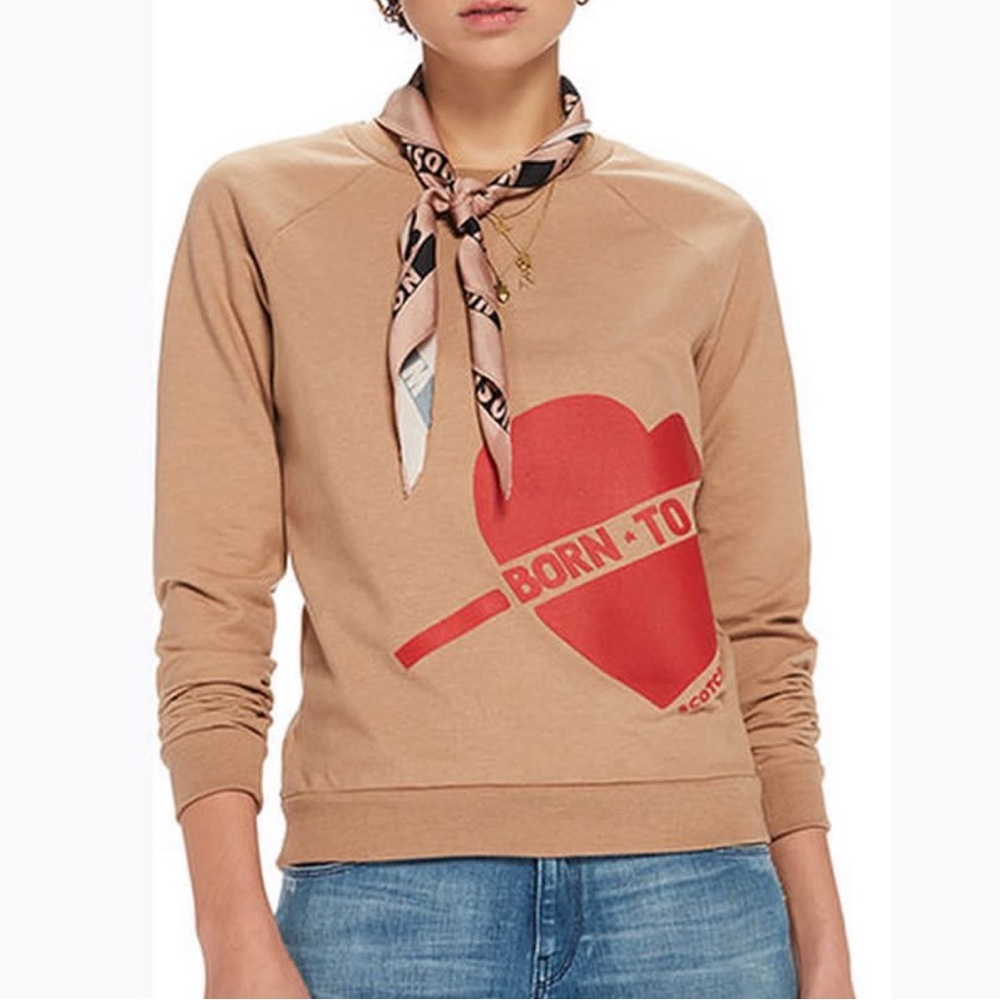 Scotch & Soda Tan Sweater Born To Love  Heart Graphic